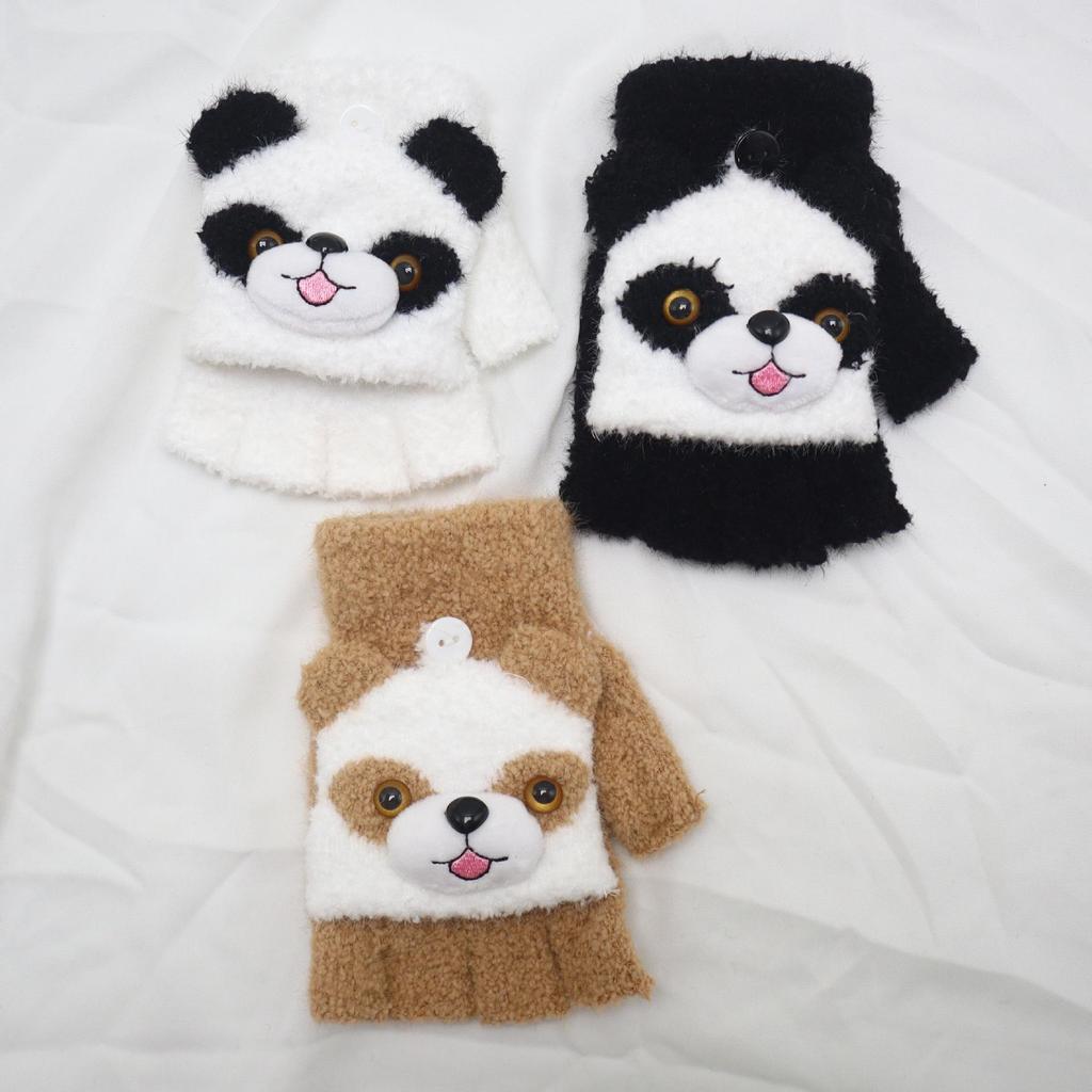 Children's Cartoon Flip-Top Knitted Gloves - Warm, Thickened, Fingerless for Autumn/Winter
