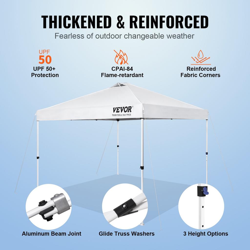 VEVOR Pop Up Canopy Party Tent 304.8 x 304.8 cm with Portable Bag for Camping White