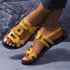 Flat Casual Beach Shoes Comfortable Footwear with Metal Decoration for Women Sandals 2025 Round Headed Leather Ladies Sandals