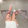 KAMMPT Vintage Cat Eye Eyeglasses with Rhinestones 2024 New Blue Light Blocking Eyewear Trendy Fashion Luxury Women Spectacles