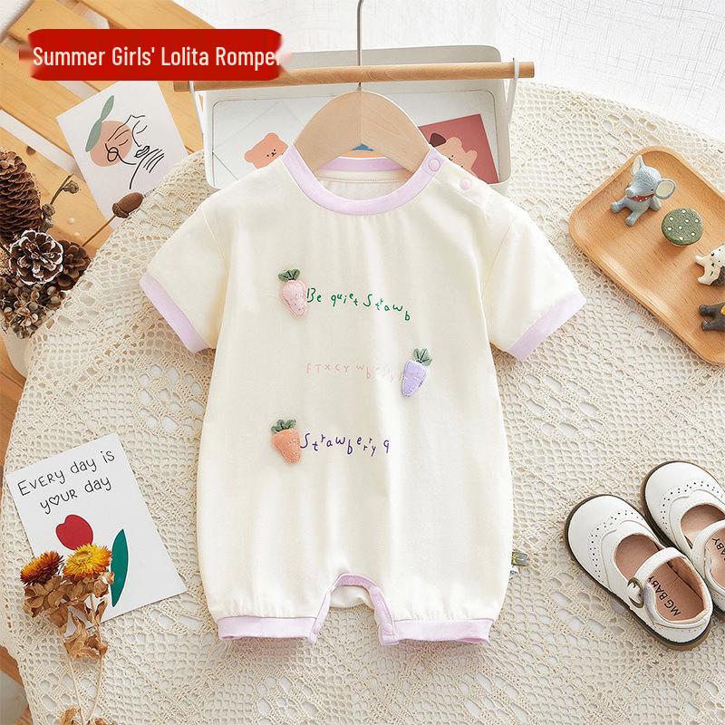 Infant Short Sleeve Cotton Jumpsuit - Cute Cartoon Design for Summer