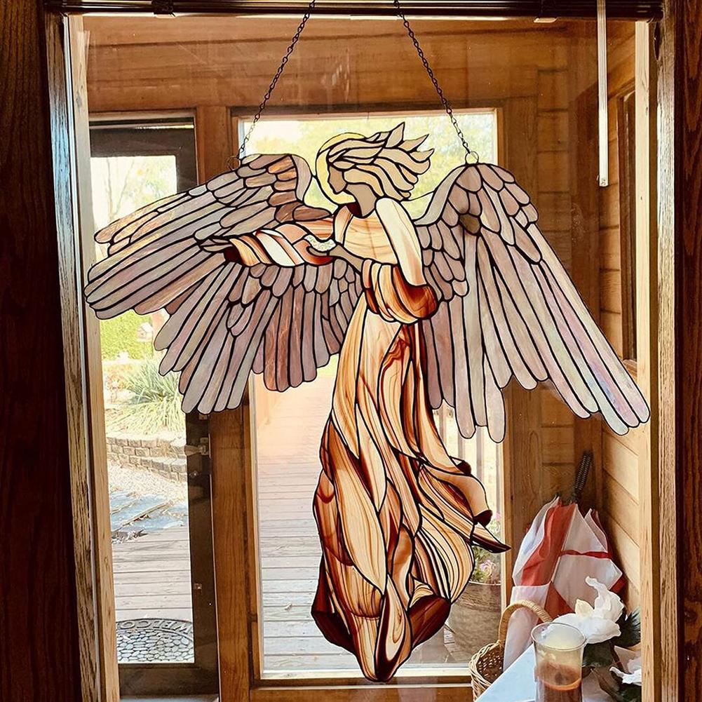 Acrylic Angel Statue Ornament Stained Glass Art Window Hanging Angel Pendant Home Decoration For Courtyard Garden