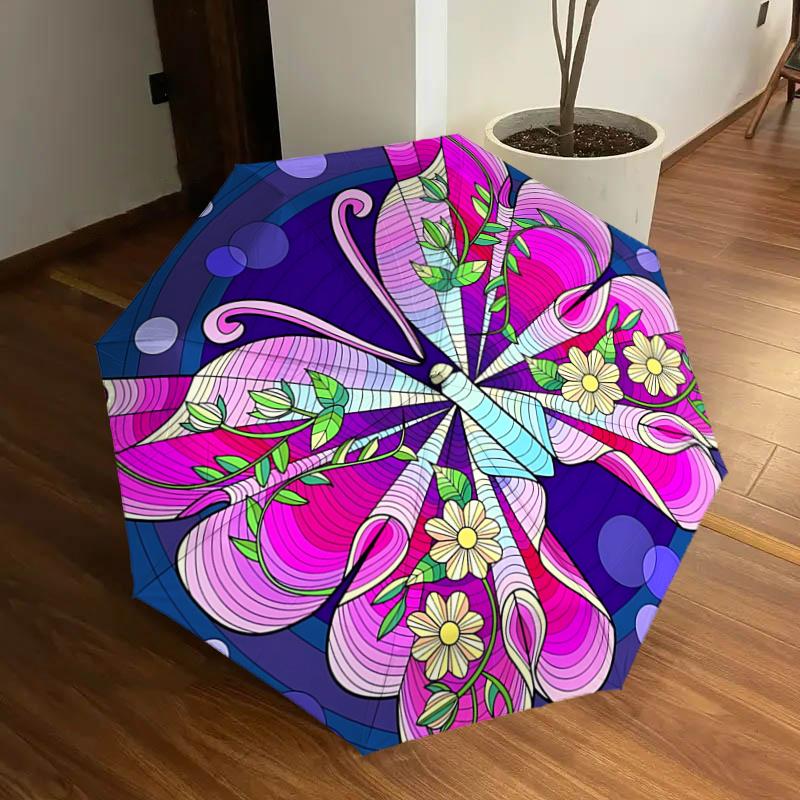 

Colorful Butterfly Design Automatic Opening/Closing Umbrella with Convenient Three-Fold Design, 8-Bone Iron Frame Outdoor Umbrella, Perfect