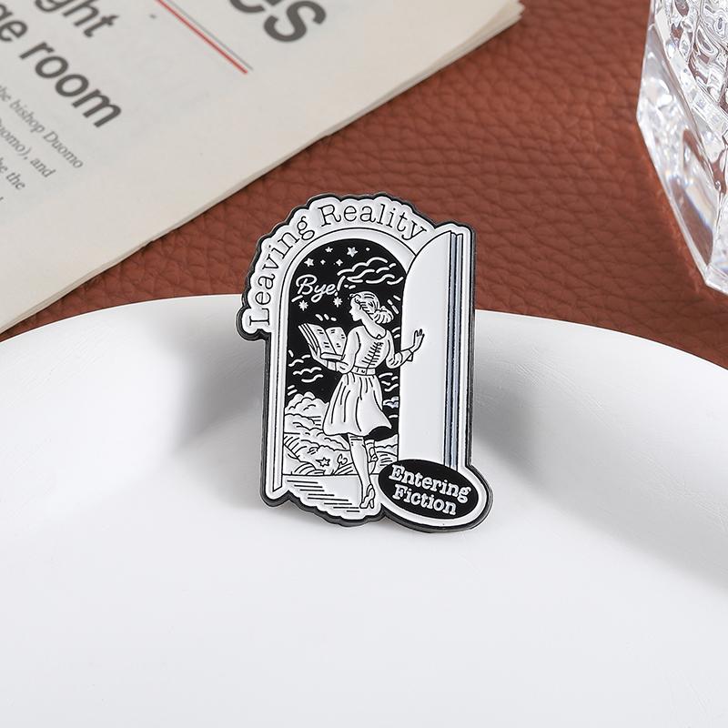 Leaving Reality Enamel Pins Custom Entering Fiction Reading Brooches Lapel Badges Clothes Punk Jewelry Gift for Friends