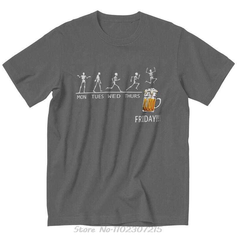 Funny Skeleton Beer Days T Shirt Men Short Sleeve Cotton Tshirts Time Schedule T-shirt Monday Tuesday Wednesday Thursday Tee Top