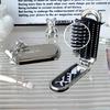 Sliver Bow Folding Air Cushion Comb with Mirror  Diamond Bling Rhinestone Cosmetic Travel Pocket Small Hair Brush Makeup Tools
