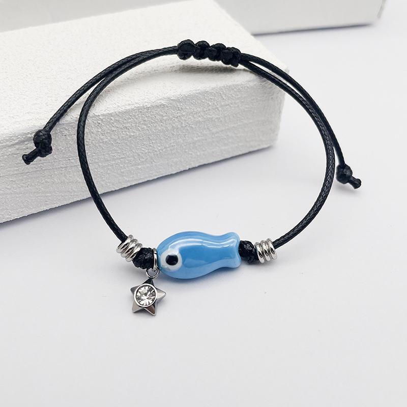Ceramic Fish Bracelet Star Pendants Adjustable Handmade Woven Bracelets For Women Girls Jewelry Gifts as the picture