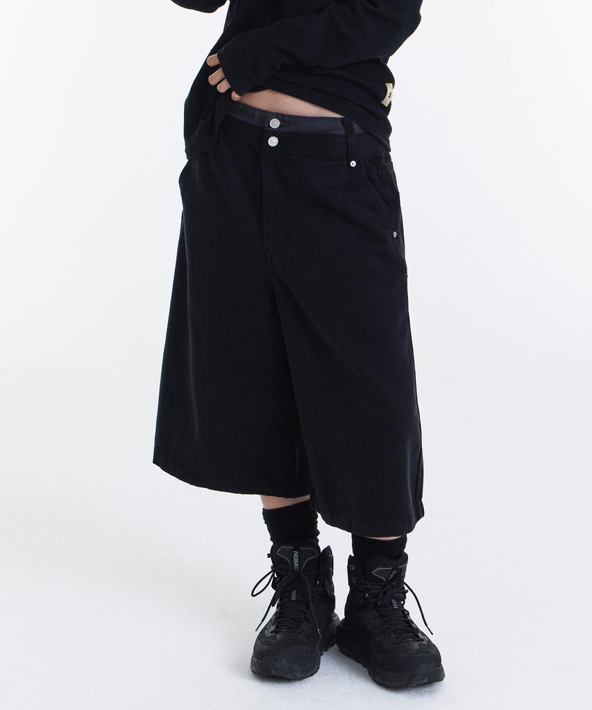 Gicheol Double Waist Bermuda Cotton Pants (Black)