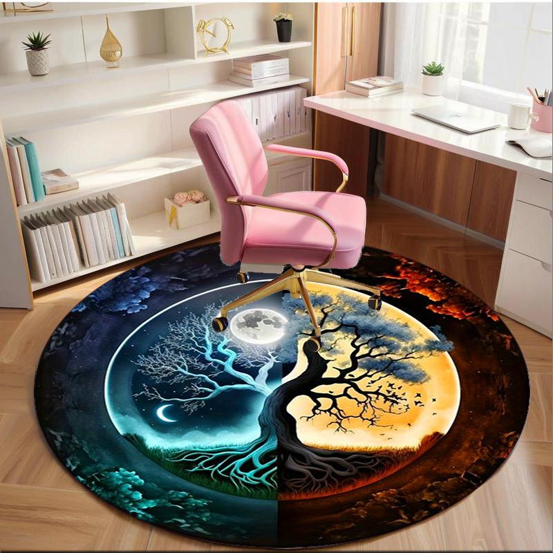Yin-yang Tree Of Life Round Carpet Chair Cushion Round Entryway Rug, Soft Round Rugs for Living Room, Bedroom, Circle Carpet Decor Gifts