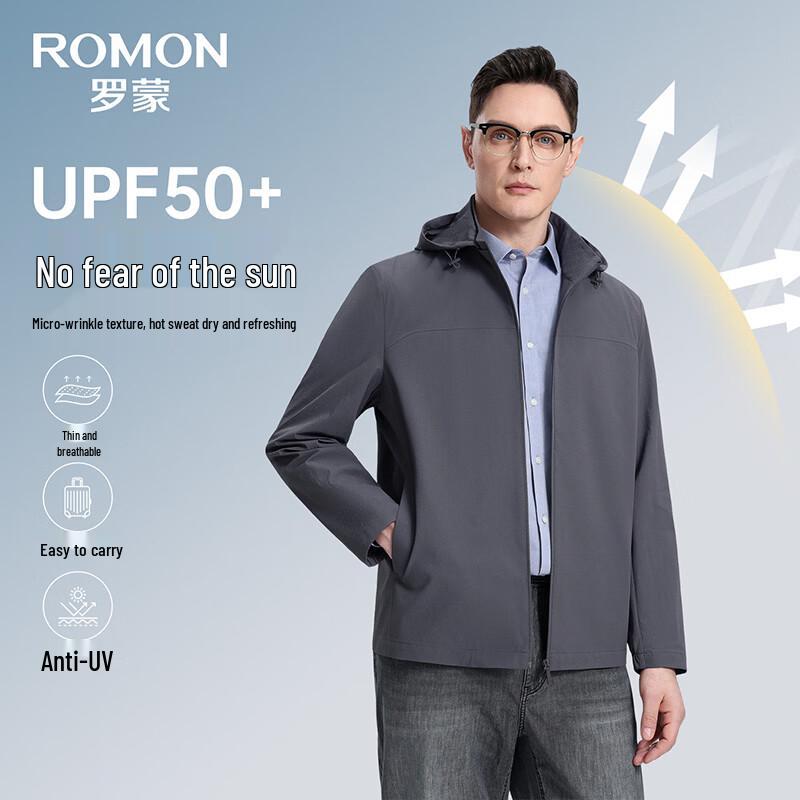 ROMON Men's Sun Protection Business Casual Detachable Hood Jacket
