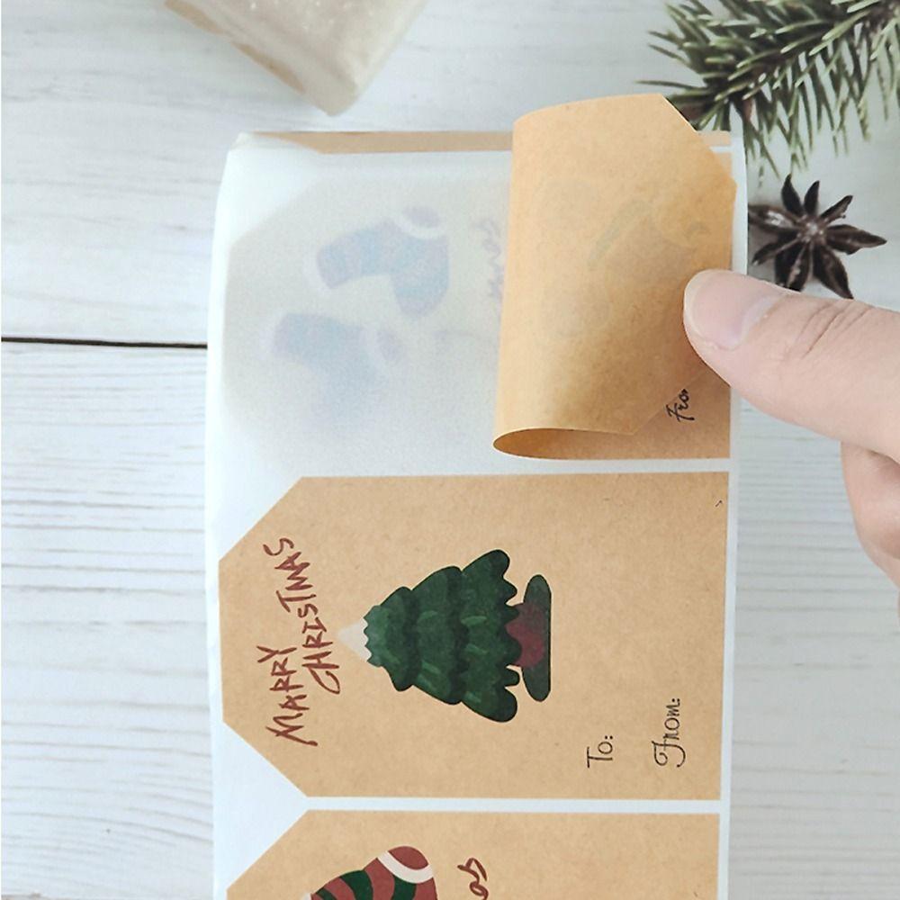 250PCS Elk Pattern Christmas Label Sticker Adhesive Christmas Sticky Labels Snowman Gift Packaging