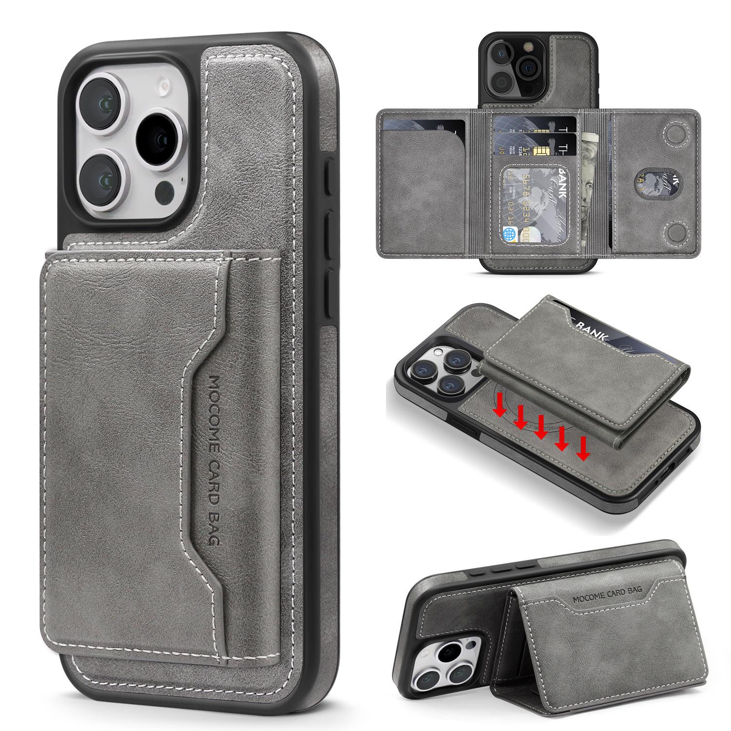 iPhone 16 Pro Max Flip Leather Case with 15 Card Slots iPhone 16 Plus серый