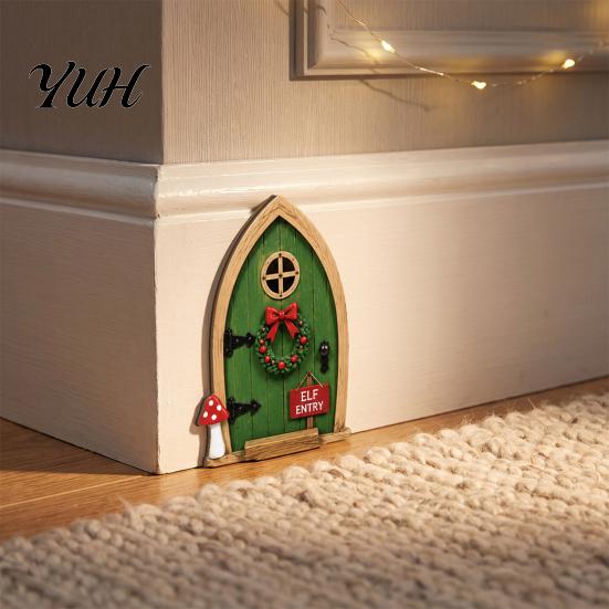 Decorazioni da Parete per Natale Decorazione Porta Fatata, Legno Massello con Supporto Adesivo, Artigianato Rustico Miniatura Piccola per Tronchi d'Albero e