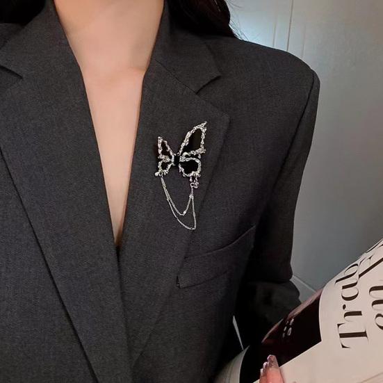 Liquid Butterfly Brooch Dazzling Rhinestone Inlays Chain Decor Suit Lapel Badge Dress Coat Shawl Accessory