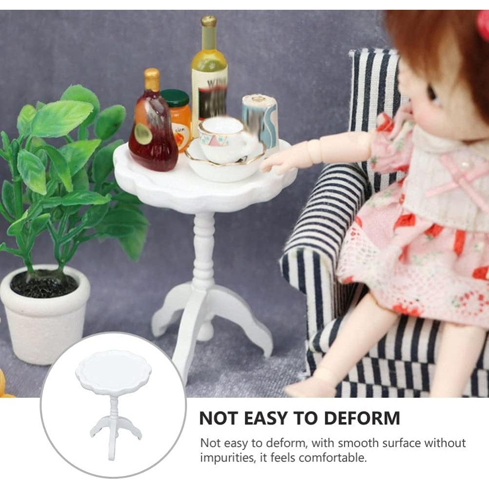 Mini Dollhouse Yan Sehpa Yuvarlak Yan Sehpa Model Ölçek 1/12 Ahşap Mini Ev Mobilyası Çocuk Odası Sahne Dekorasyonu İçin Rol Yapma Oyuncağı