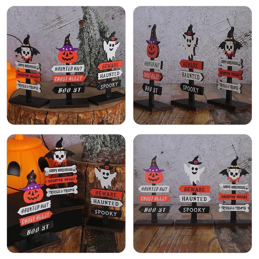 Wooden Halloween Table Centerpiece Sign Ghost Decor for Party Supplies Home Office Cafe Hotel Festive Atmosphere Desktop