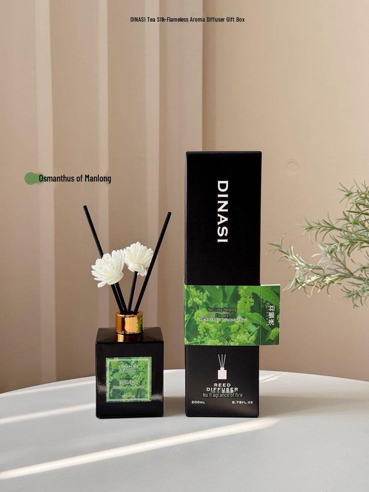 DINASI Tea Silk Flameless Aroma Diffuser Gift Box, 200ml, Multiple Scents, Long-Lasting Rattan Diffuser for Home. 200ml/bottle
