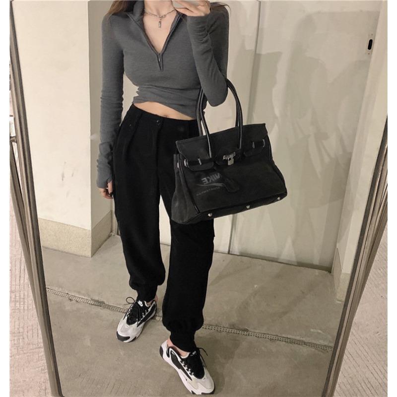 New Base Shirt Female Autumn Winter Korean Version Long-sleeved T-shirt Half Zipper Slim Sexy Inside with Short Crop Top Trend