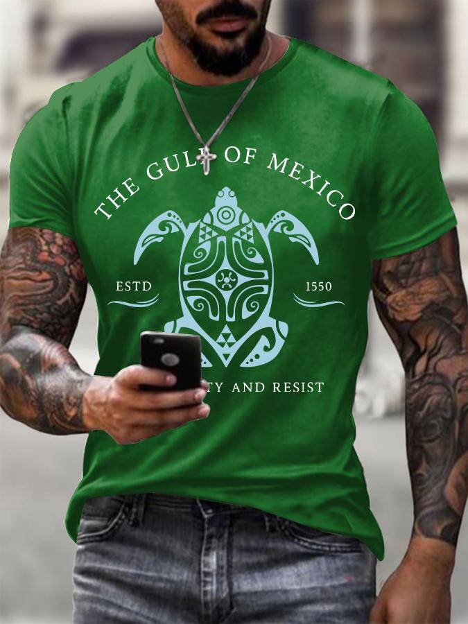 Mens Gulf Of Mexico Print T Shirt Summer Holiday Short Sleeve TShirts Casual Tops Tees New