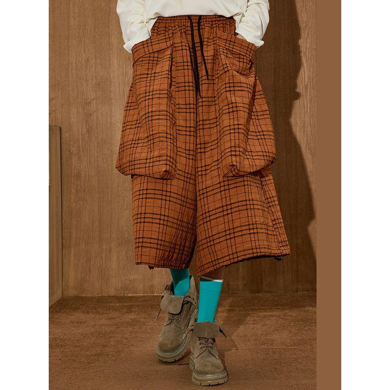 Coolhut Workwear Plaid Silhouette Slimming Loose Large Pocket Cropped Pants 25 Winter New Women's Casual Pants