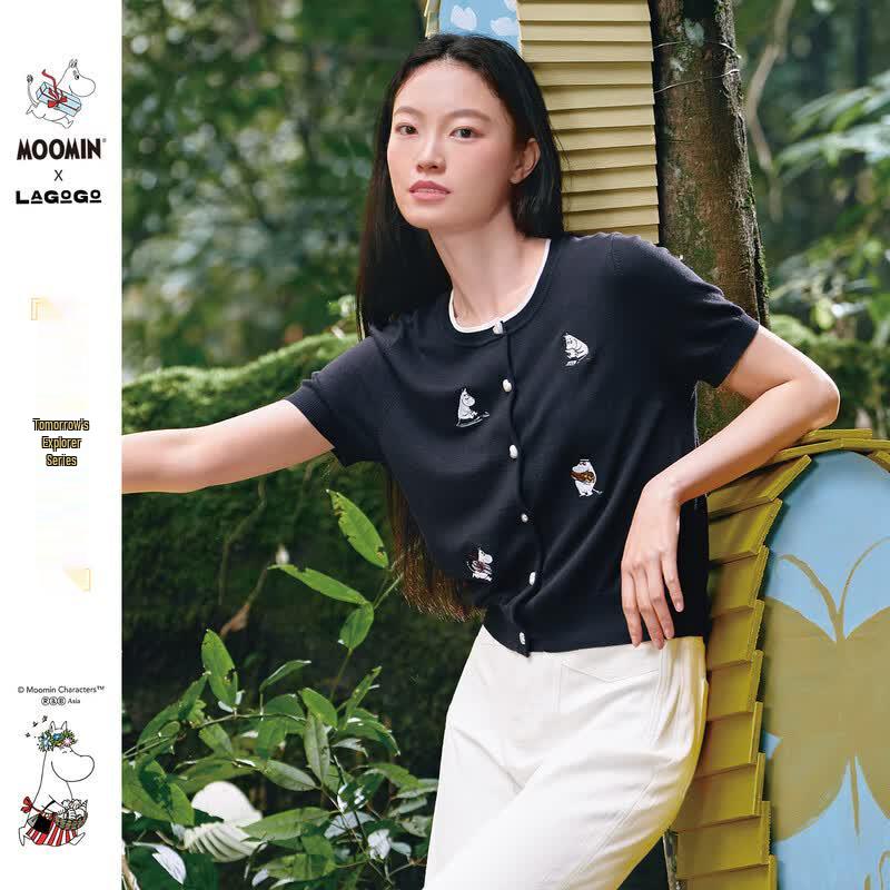 LAGOGO Women s Embroidered Color Block Knit Top M