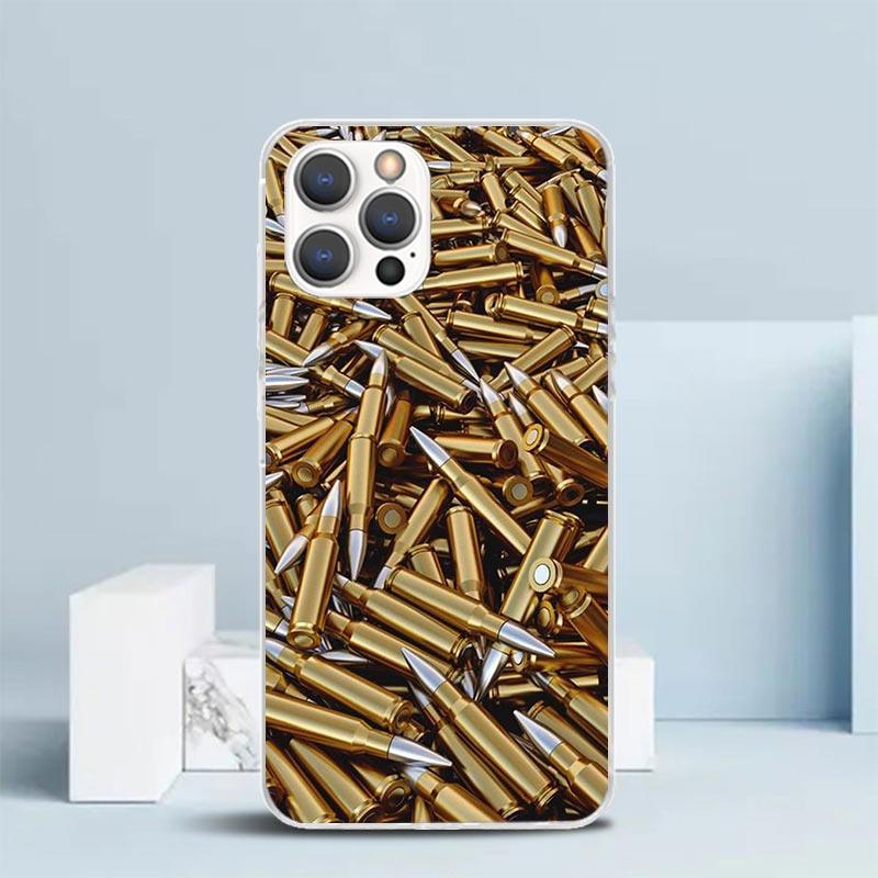 Gun Bullets AK47 Handgun Soft Cover for iPhone 16 17 Air 15 14 Pro Max 16E Phone Case 13 Mini 12 11 7 SE 8 Print Pattern Fit Cas