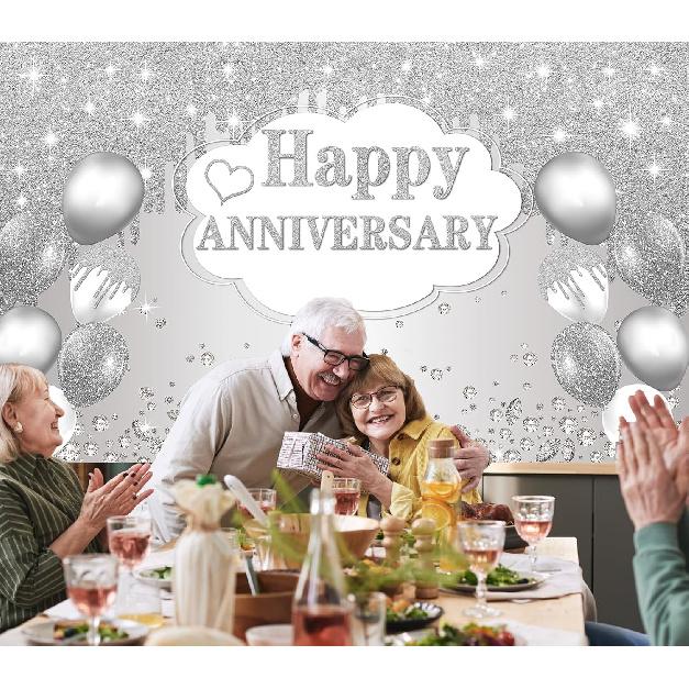 Silver Anniversary Banner, 10th-60th Wedding Anniversary Decorations, 72 X 44 Inches