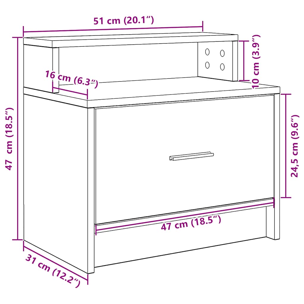 Nightstand with Drawer Black Oak Effect 51 x 31 x 47 cm