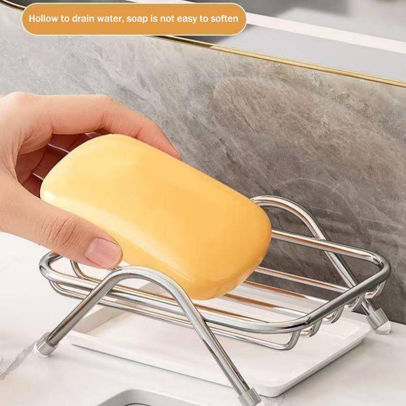 Stainless Steel Soap Dish With Drainage Tray Non Slip Rust-Resistant Soap Holder For Bathroom Kitchen Countertop Accessories