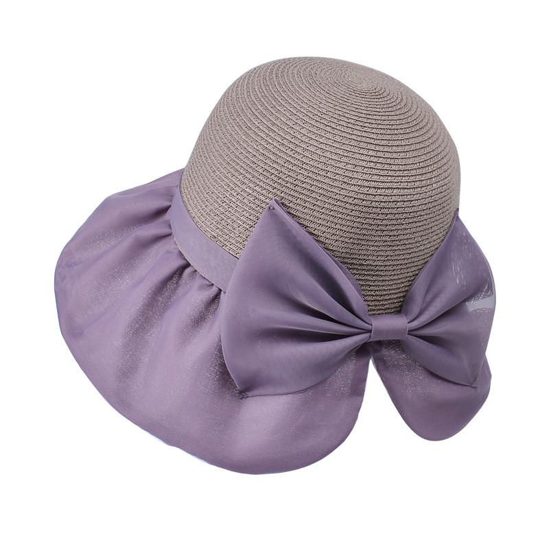

Summer Womens Fisherman Hat With Large Brim And Butterfly Bow For Sun Protection And Breathability фіолетовий