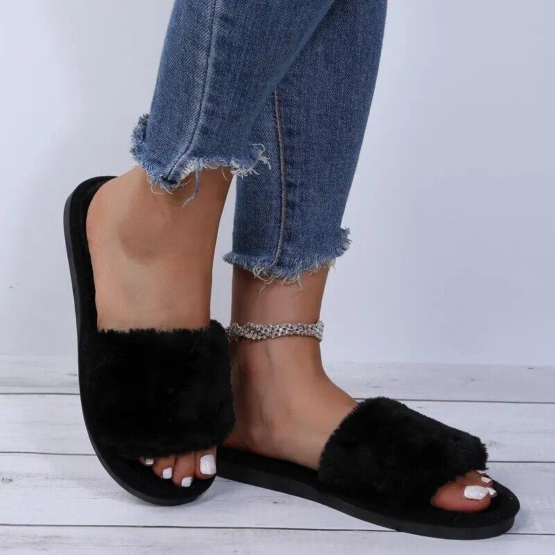 Winter Dames Winter Huis Furry Pantoffels Antislip Casual Binnen Flats Vloer Schoenen Dames Slippers Warme Schoenen Effen Kleuren