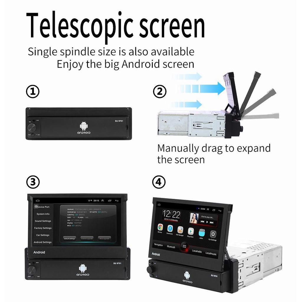 9701 7-palcový kapacitný teleskopický displej Android systém GPS navigácia do auta Inteligentné Bluetooth rádio MP5 prehrávač do auta