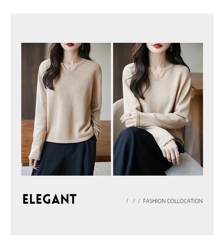 Höst/Vinter 2025 V-ringad Lösstickad Tröja i Ren Bomull för Kvinnor