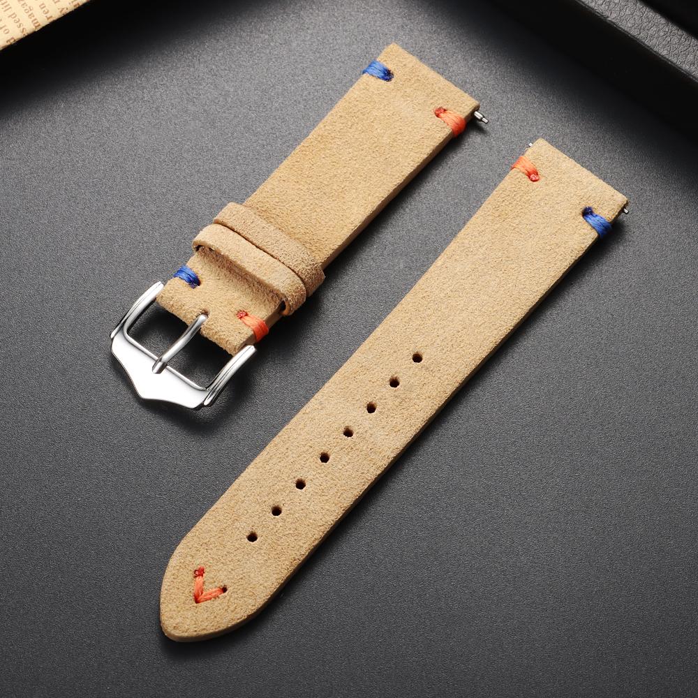 Calfskin Soft Suede Strap Watch Band 18mm 20mm 22mm Handmade Stitching Cowhide Strap for Omega for Seiko Smartwatch Wristband