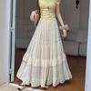 White Tiered Ruffle Hem Skirt High Waist Flowy A-Line Maxi Skirt, Summer Chiffon Layered Skirt with Pleats