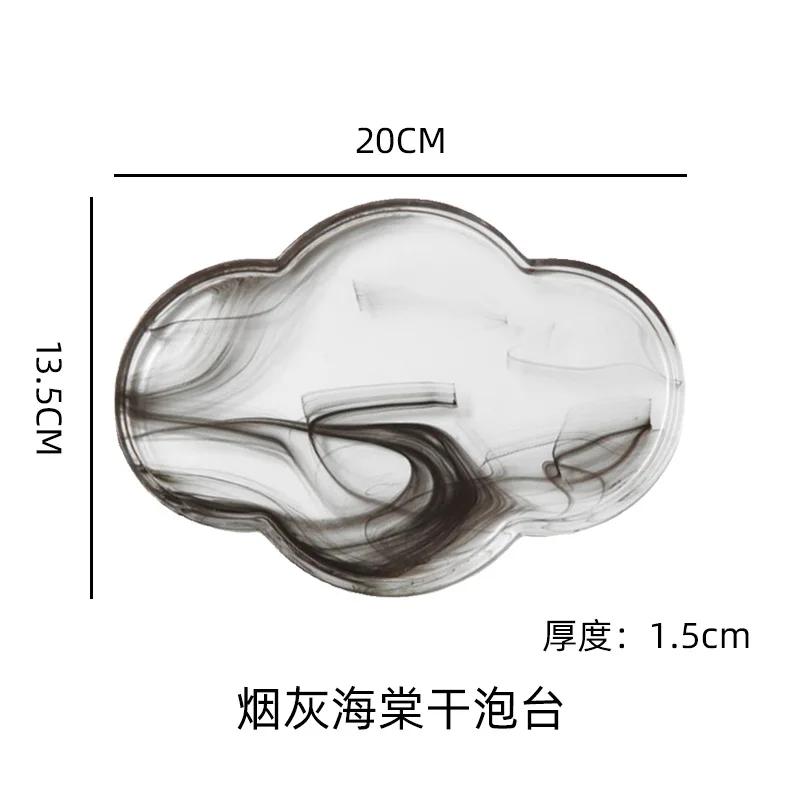 Light Luxury Home Cloud Mist Begonia Glass Tea Tray Creative Ink Glass Dry Foam Table Home Chinese Pot Bearing Small Saucer