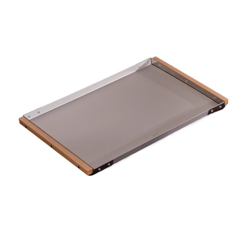 Modern Wood Serving Tray with Stainless Steel Accents Multi-Purpose Home Decor Platter for Cheese Appetizers Display Board