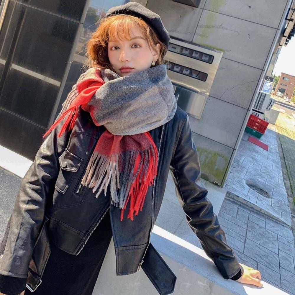 Soft Knitted Wool Scarf Wool Long Neckscarf with Tassel Large Classic Plaid Scarf  Winter