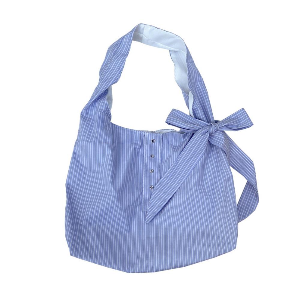 

Bow Striped Canvas Tote Bag Blue Large Capacity Underarm Bag Portable Canvas Hobo Bag Outdoor синий
