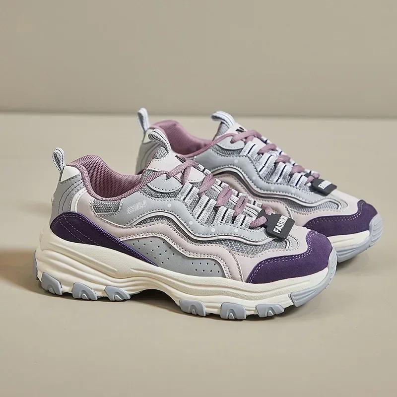 Women's Sports Shoes 2024 Autumn New Thick Soled Round Toe Sports Shoes Fashionable, Lightweight, Soft Soled Casual Shoes