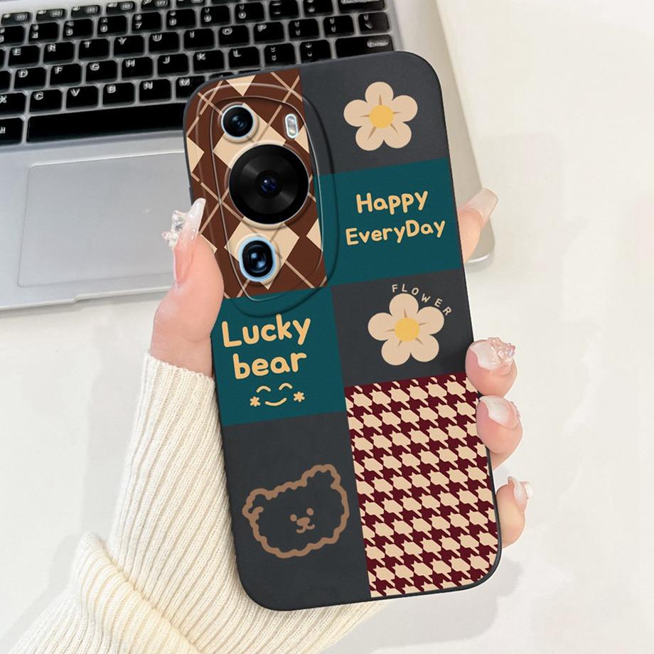 For Huawei P60 Art / P60Pro / HuaweiP60 Case Liquid Silicone Soft TPU Back Cover Phone Funda Gothic Black Night Bumper Panda Bag