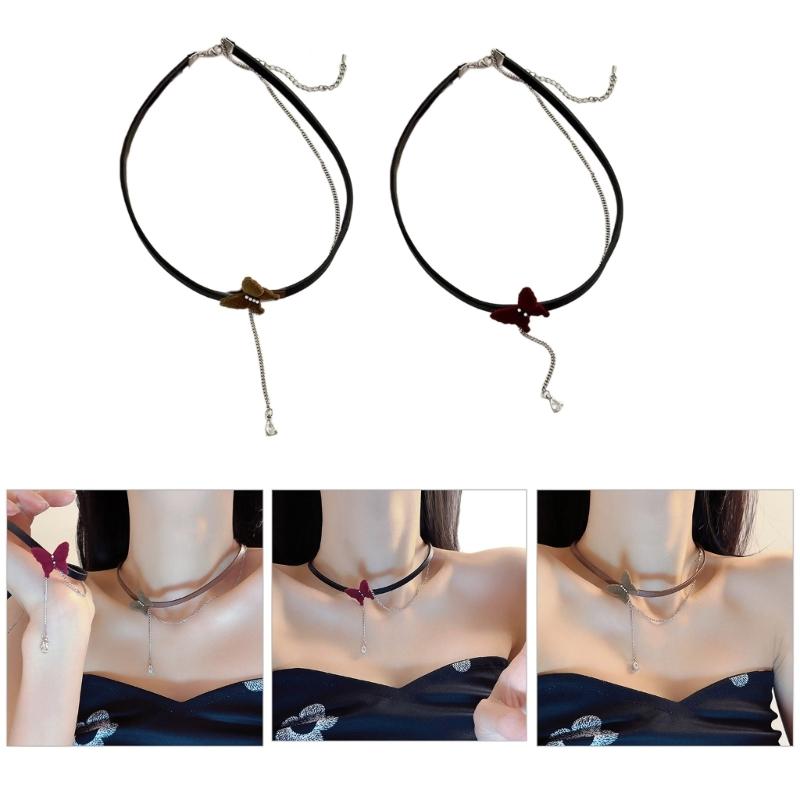 Punk Black Velvety Ribbon Choker Bowknot Simulated Pearls Beads Charm Collar Necklace Gothic Jewelry Charm Festival Gift