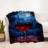 Midnight Elegance: Wine Glass with Blue Roses and Full MoonBlanket Flannel Throw Blanket for Sofa, Bed, Travel, Camping, Office, Couch, Chair