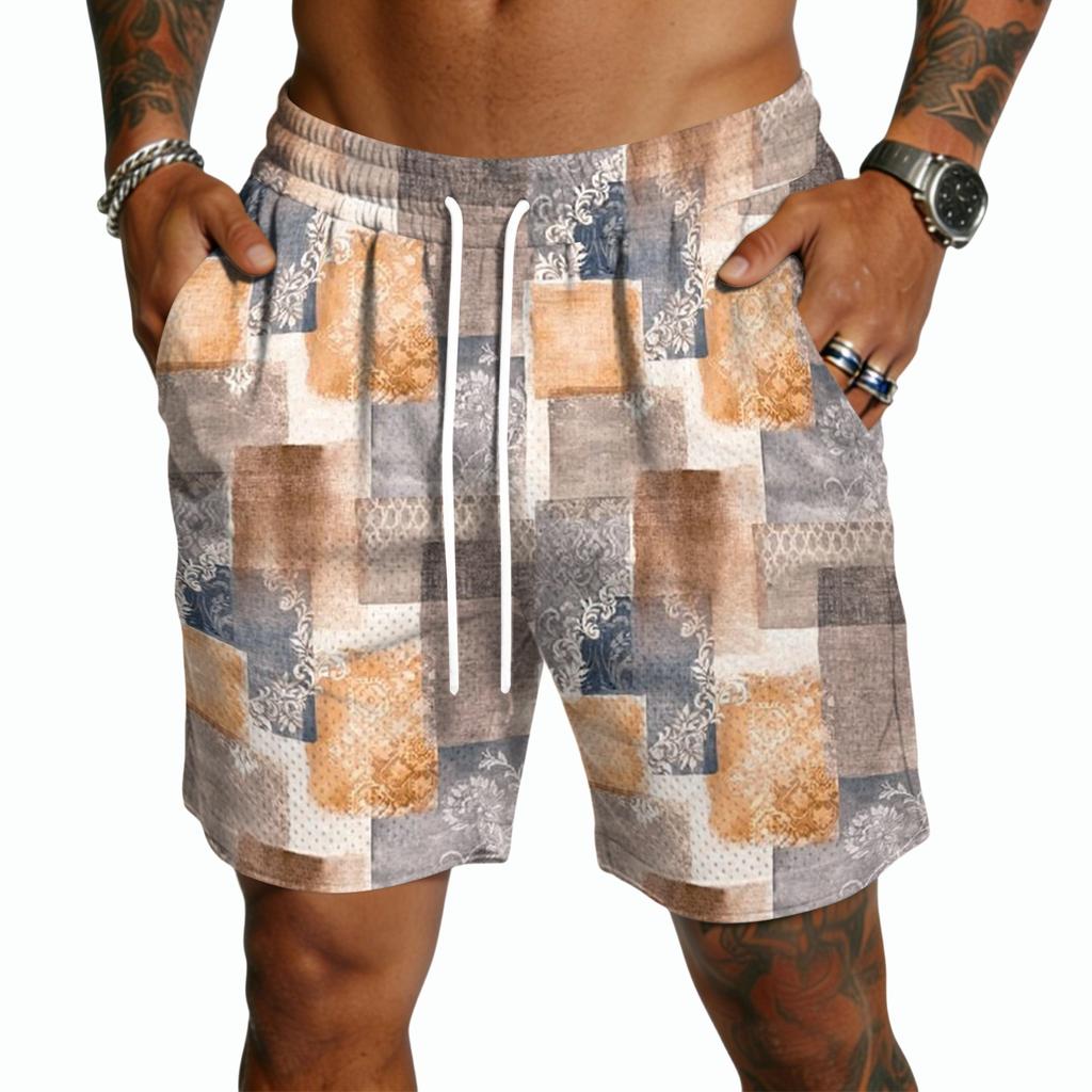 Herren Kordelzug Taille Lässig Karomuster Leicht Schnelltrocknend Shorts Fünf Zoll Lockerer Schnitt Atmungsaktiv Sommerbekleidung