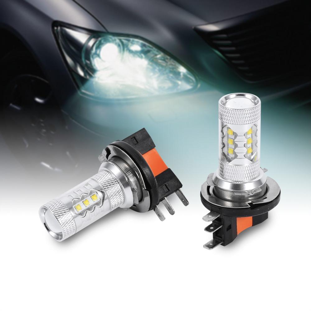 2Pcs 80W Car Headlight Lamps White Color H15 LED Bulbs LED Headlight Bulbs Vehicle Headlamps