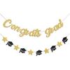 Gold Congrats Grad Banner Glitter Graduation Banner for Graduation Decorations Class of 2026 Party Supplies
