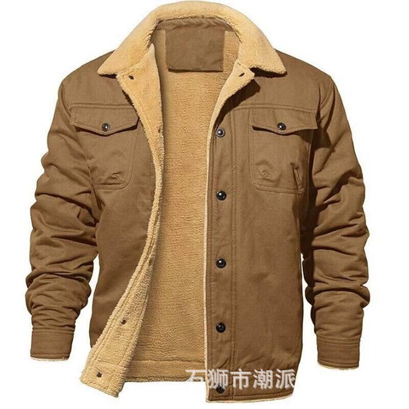 Men's Lapel Jacket Winter Warm Lamb Fleece Casual Jacket Fleece Thickened Work Jacket
