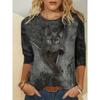 Round Neck 3D Cat Pattern Printed Top Fashionable Casual Long Sleeved Women's T-shirts