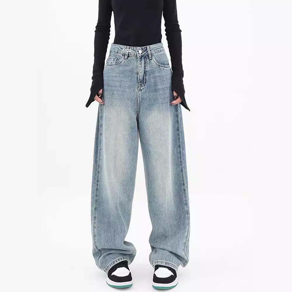 Nuovi Jeans a Gamba Larga Estivi da Donna Design High Street Americano Vita Alta Larga Gamba Dritta Lunghi