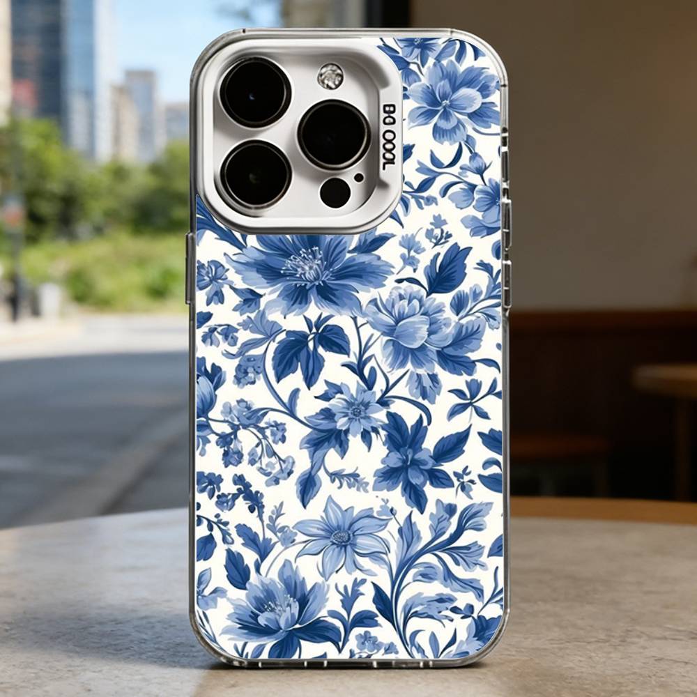 Blue and White Porcelain Funda Hard Phone Case for IPhone 16 15 14 13 12 11 Pro Max Plus16E X XR XS Max Shockproof Full Cover
